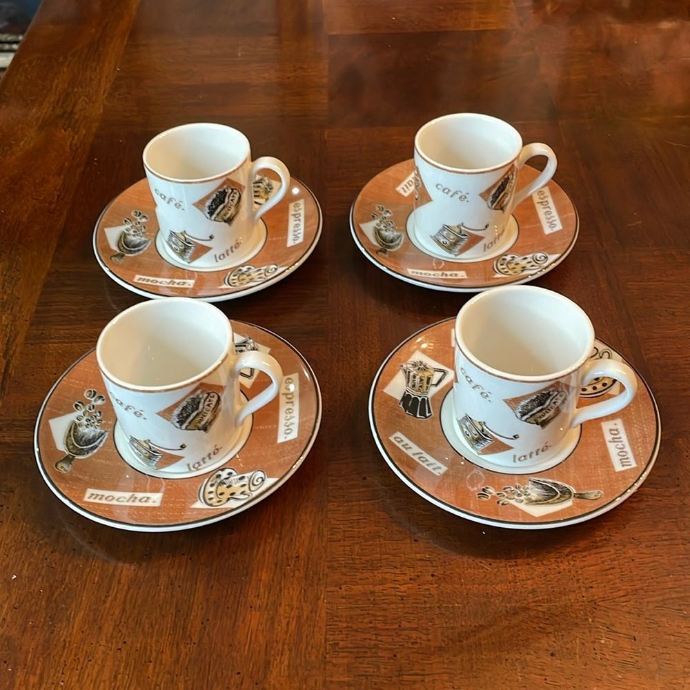 Vintage Royal Doulton Coffee Time Demitasse Cups & Saucers Coffee Cups